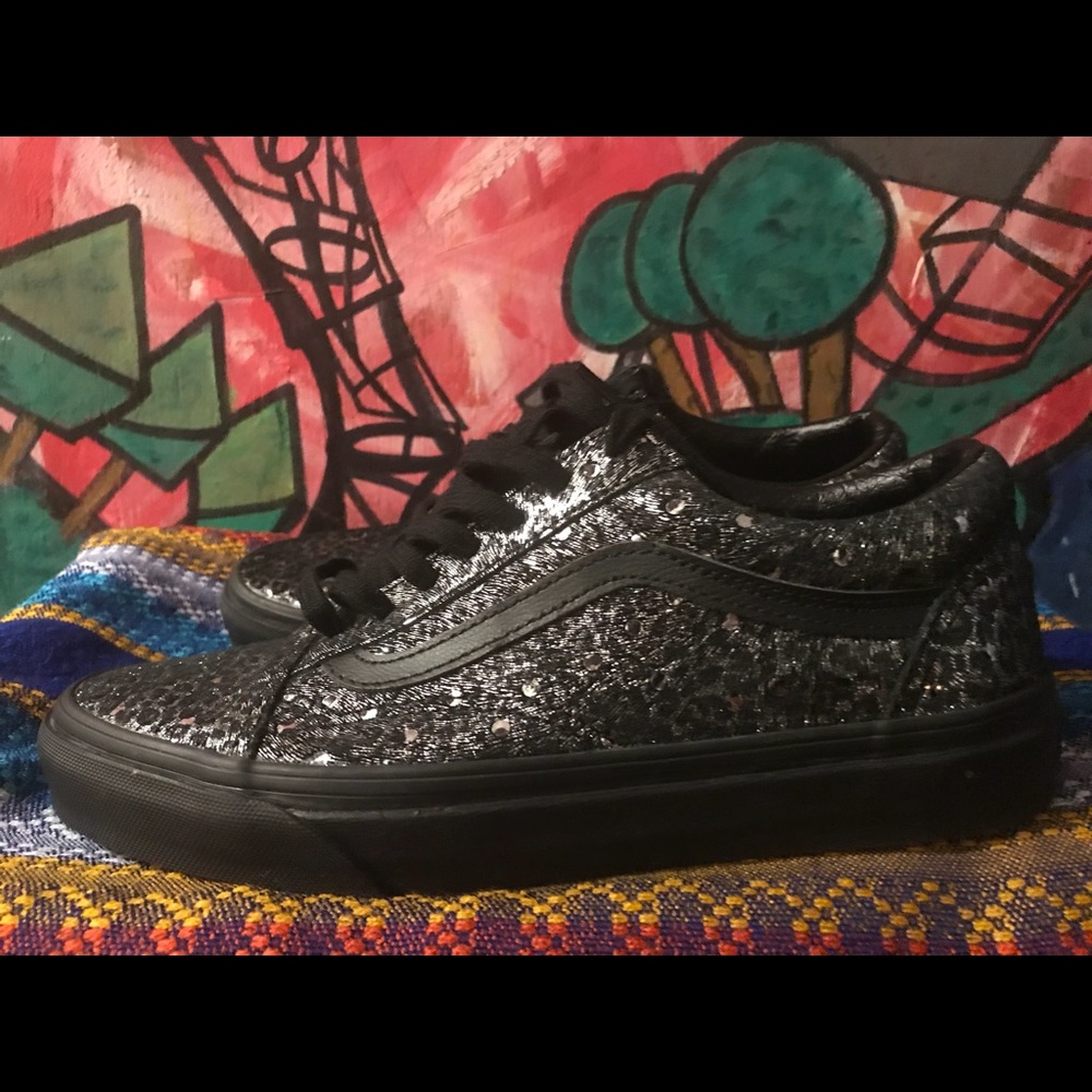 Vans Old Skool Black/Metallic Leopard, Women’s 7.5